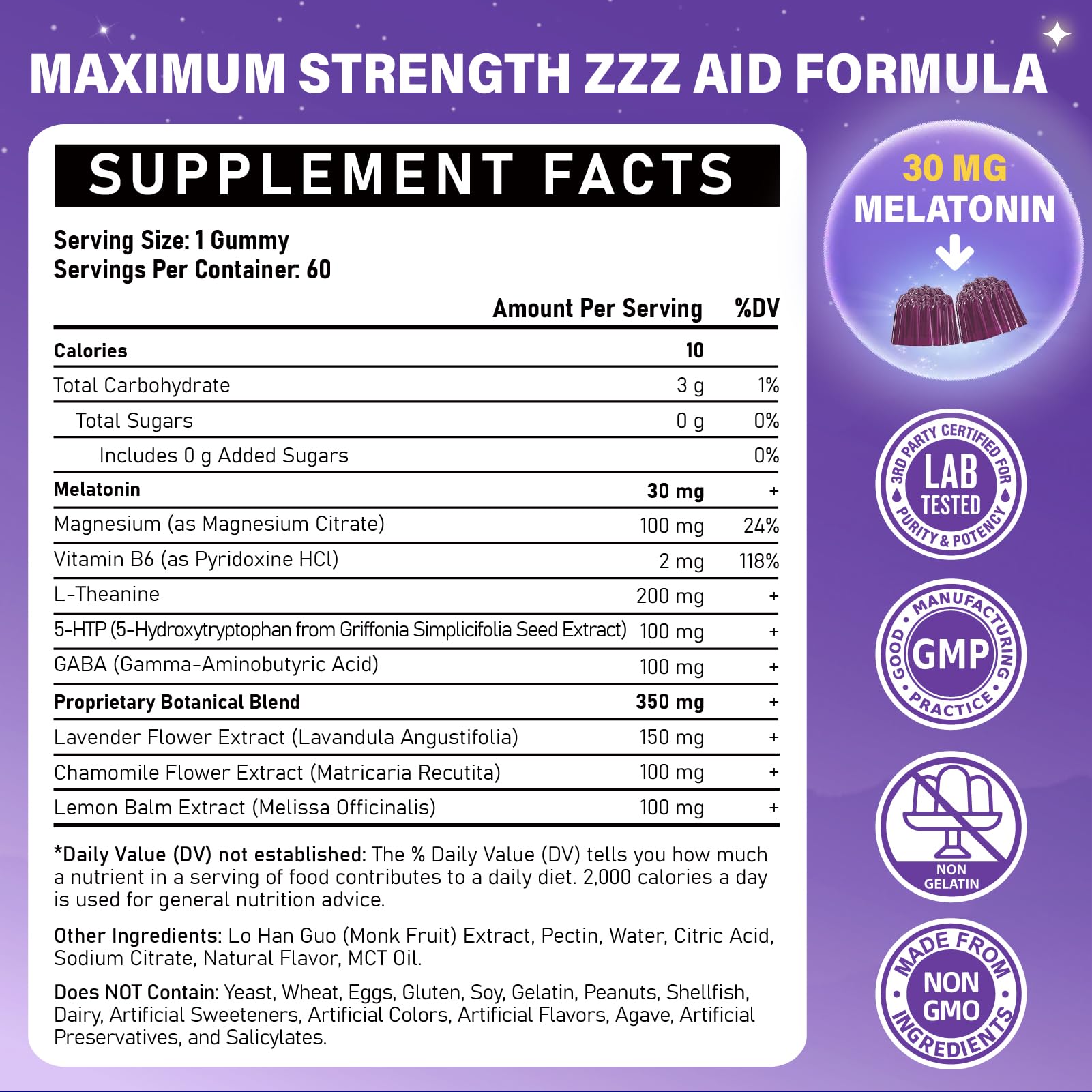 Closeup of Veyttisy melatonin gummies jar highlighting vegan, non-GMO ingredients for mindful sleep.