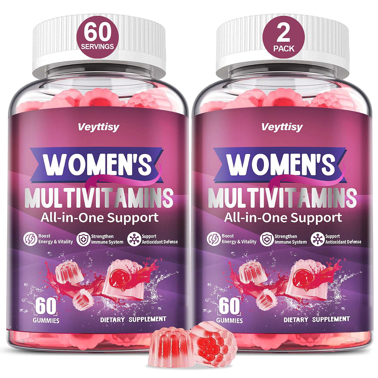 Veyttisy Women gummies in packaging, supporting daily wellness with peach flavor.