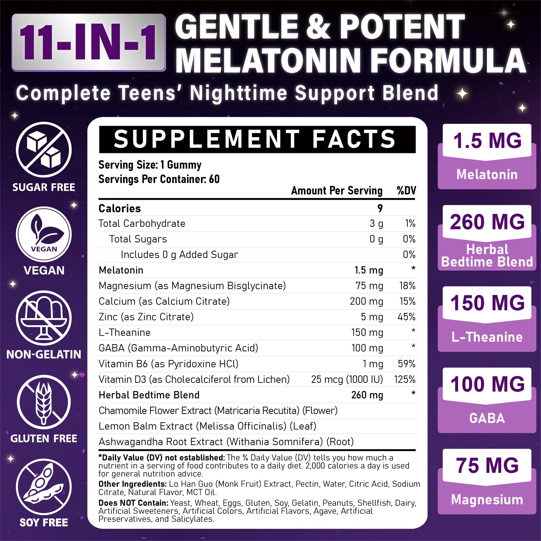 Veyttisy bottle close-up highlighting precise 1.5 mg melatonin for teen Zzz timing.