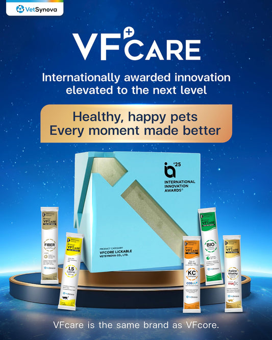 VFCARE Lysine for Cats sachets back view with ingredients and usage notes.