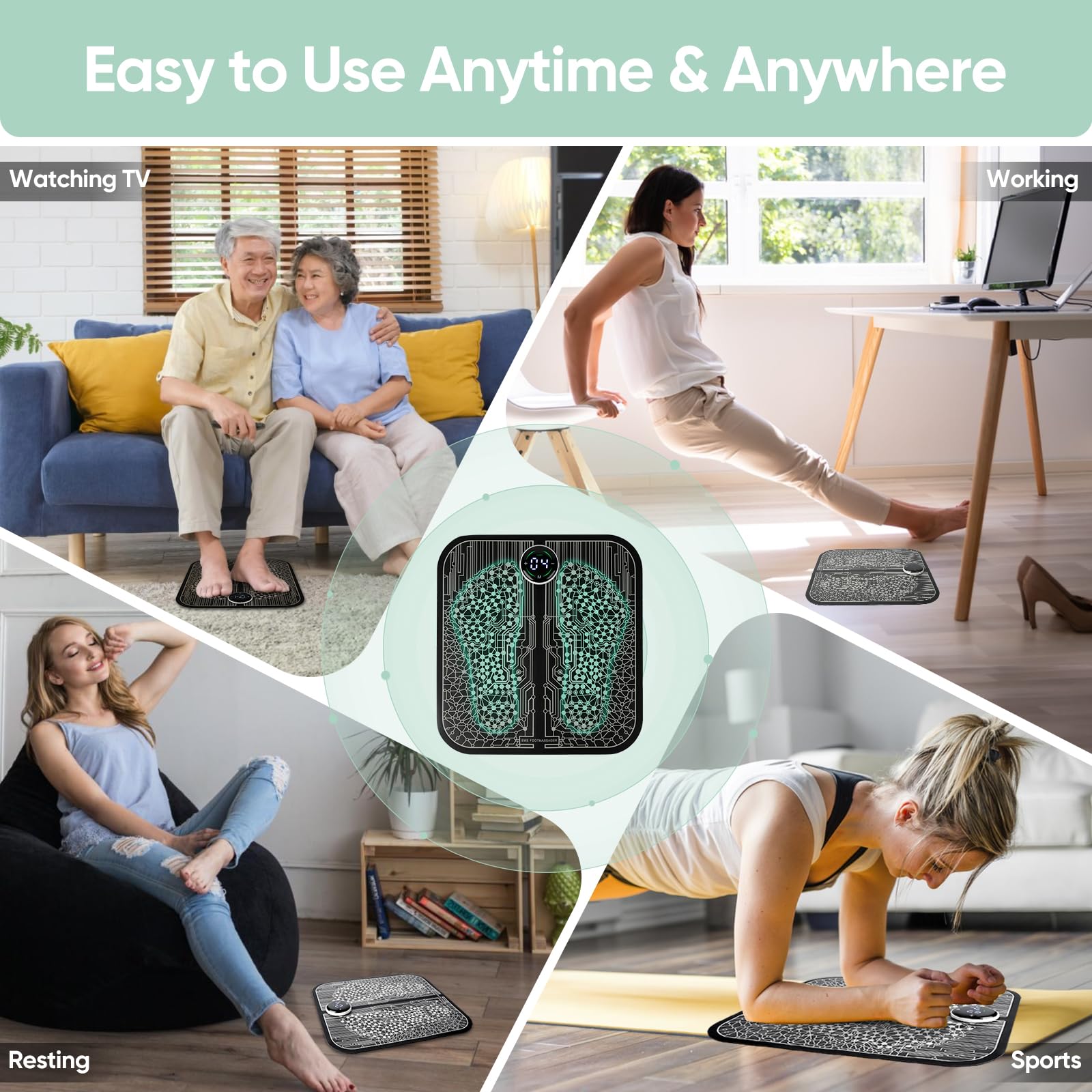 VFU user-friendly foot-stimulator designed for home, office, or travel use.