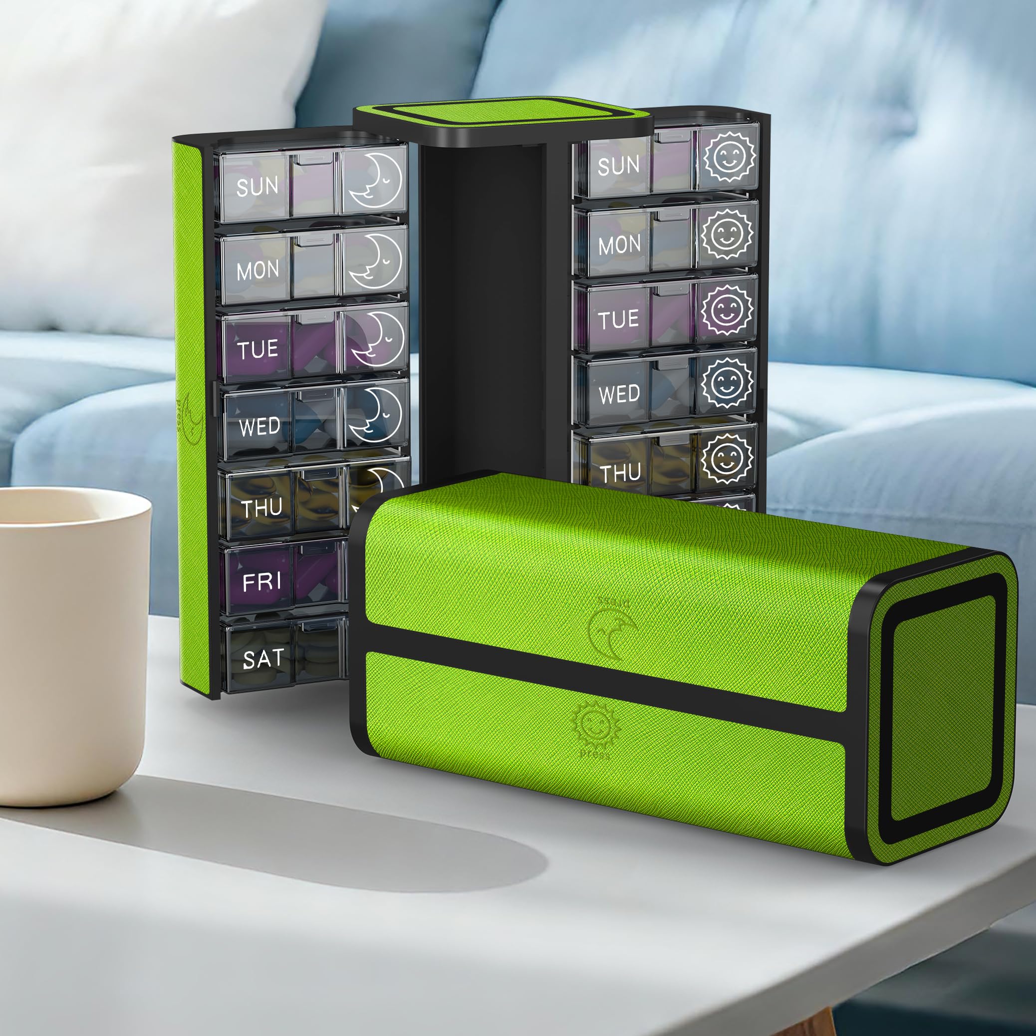 Elegant dark green finish adds premium style to the organizer.