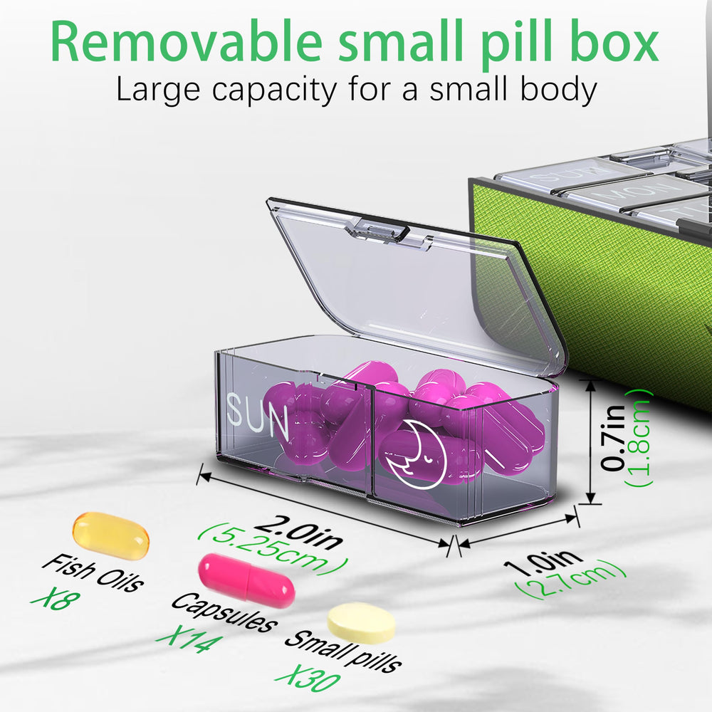 Privacy latch provides discreet, secure storage for pills during travel.
