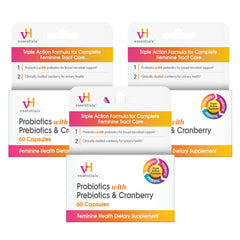 vH essentials Probiotics bottle with capsules supporting vaginal and urinary tract health.