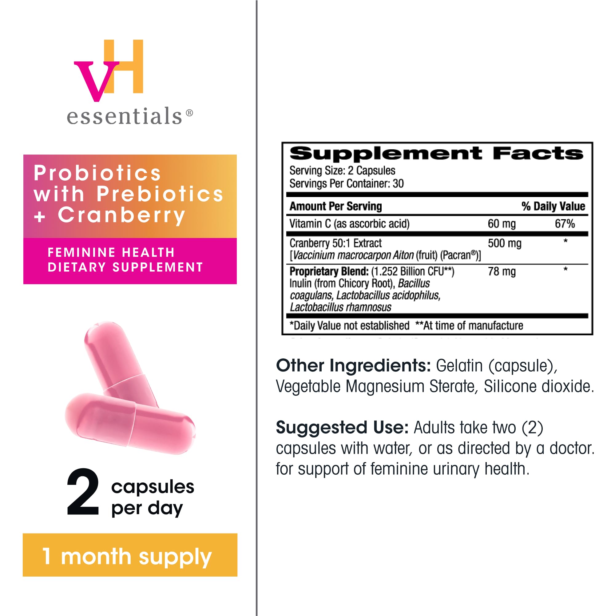 vH essentials bottle with label emphasizes on-the-go wellness.
