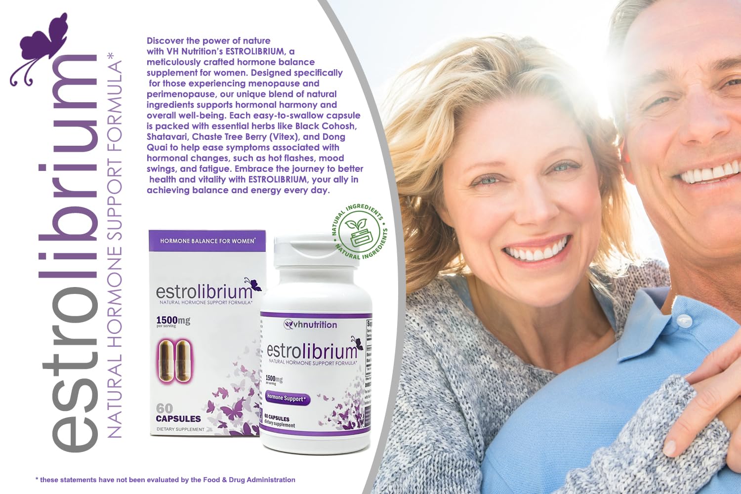 VH Nutrition Estrolibrium capsules close-up highlighting natural ingredients.