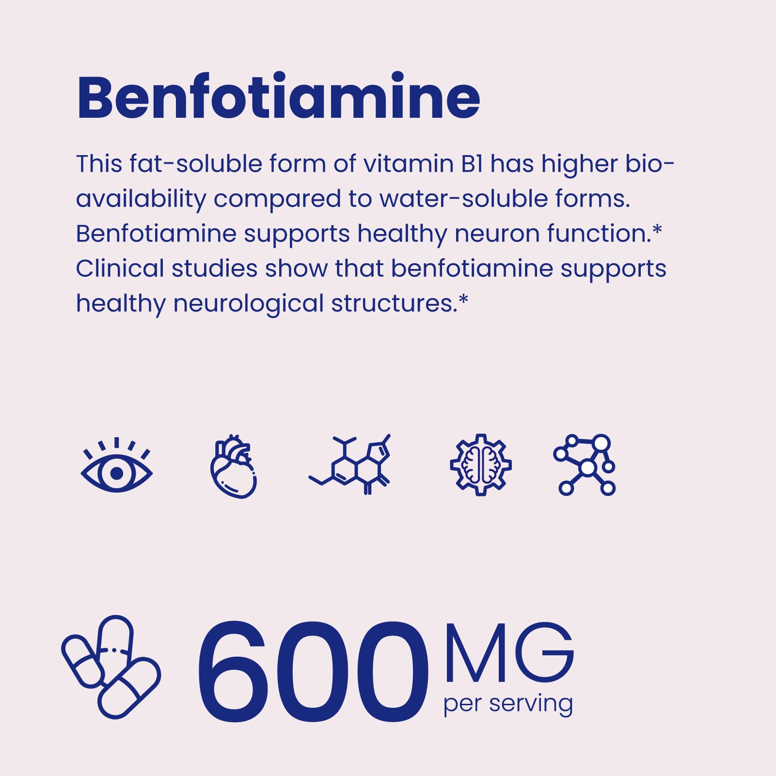 VHC Benfotiamine serving guidance showing two capsules per serving.