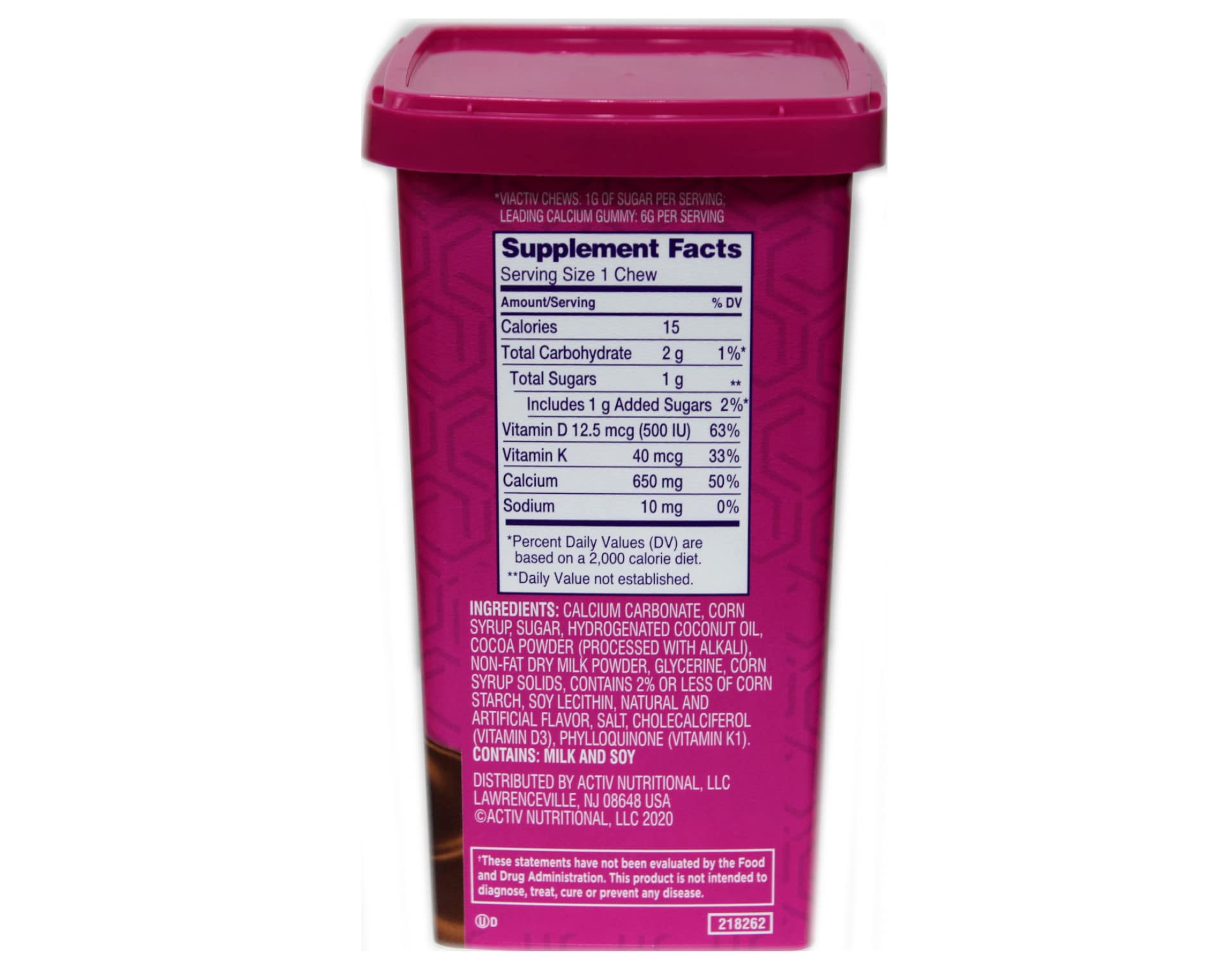 Viactiv Max 100-chew pack provides daily value at home or travel.