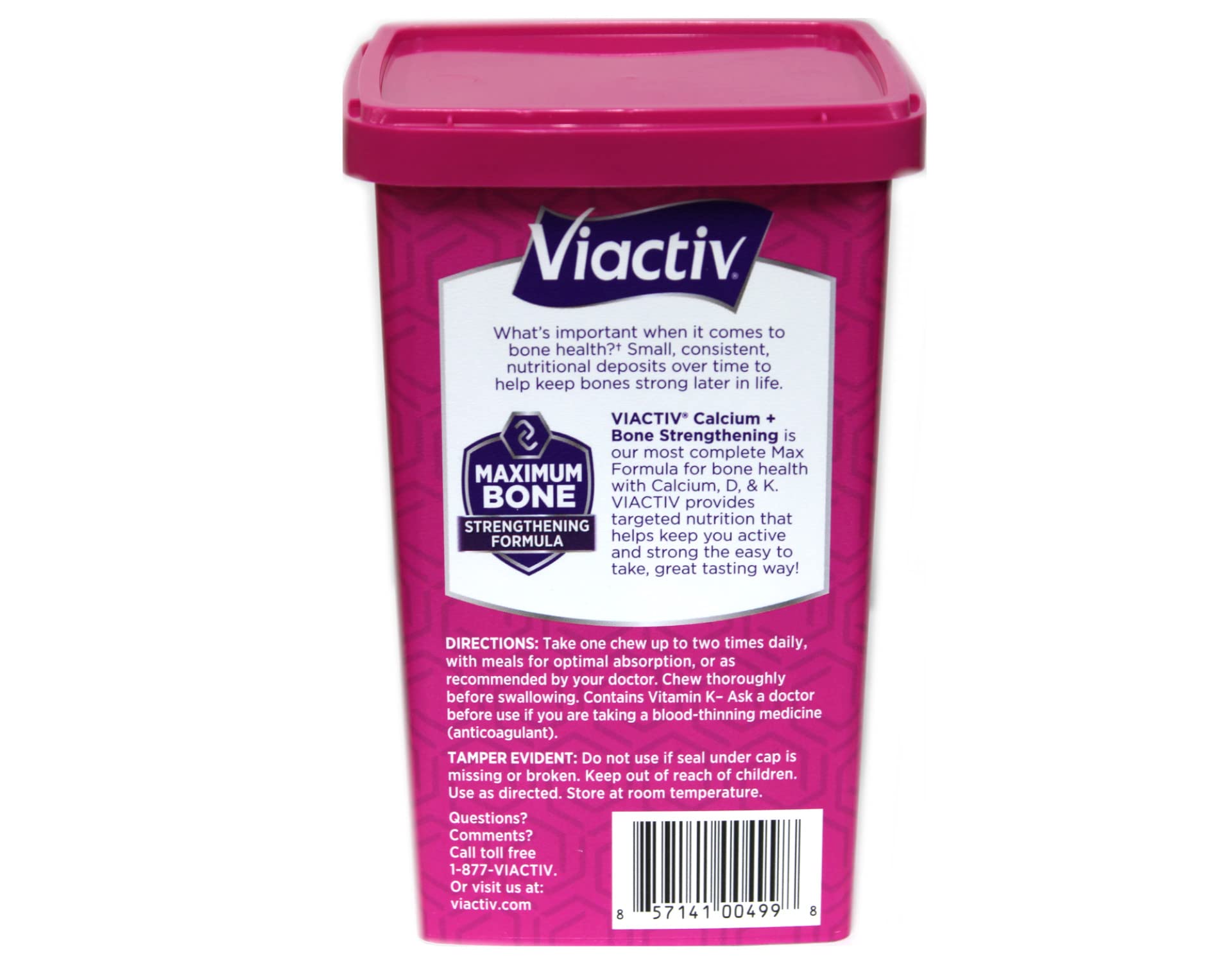 Viactiv Max gluten-free label emphasizes dietary flexibility for bone health.