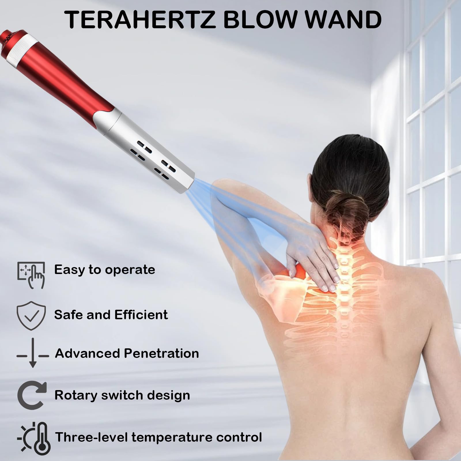 Vibrance Terahertz Wand with heat function for soothing body massage.