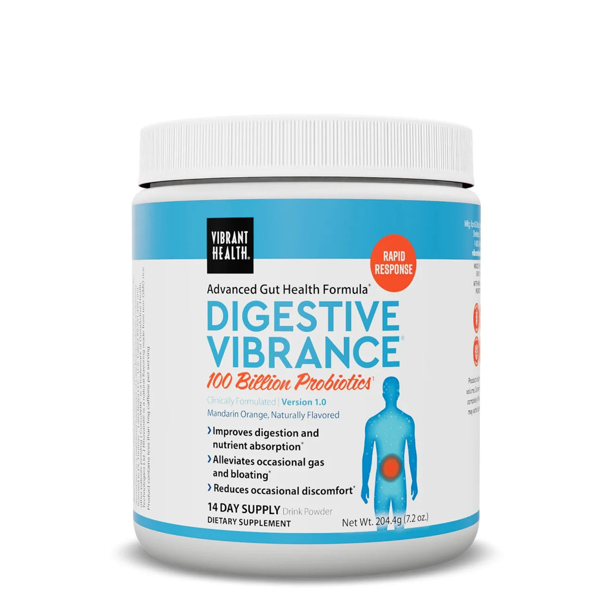 Vibrant Health Digestive Vibrance bottle pour shows easy daily probiotic support