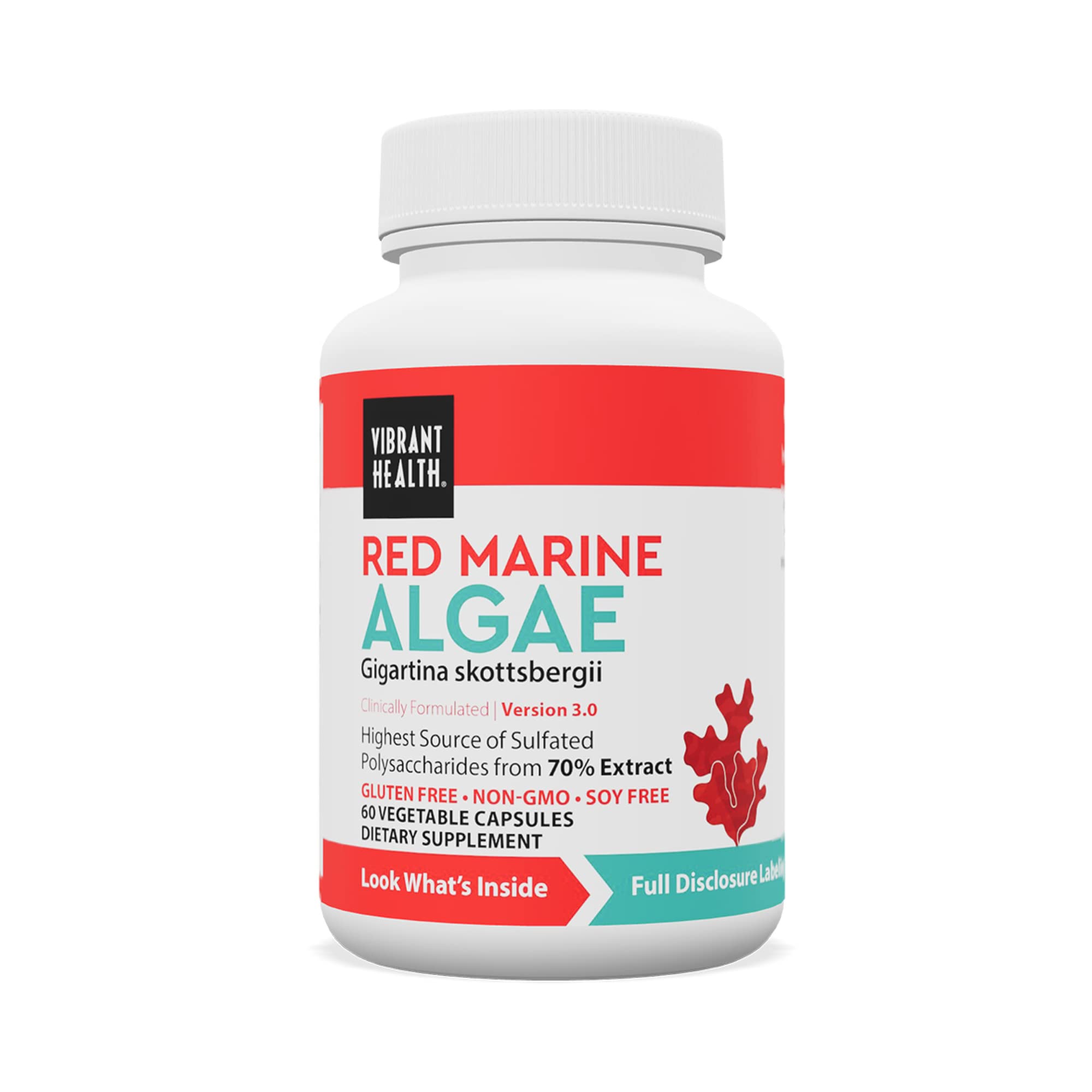 Vibrant Health gigartina red marine algae capsules bottle shows plant-based immune support