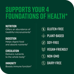 Vibrant Health Green Vibrance blend in jar and spoon, plant based nutrients