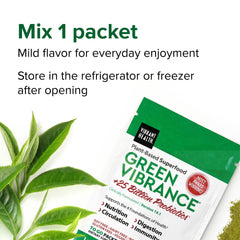 Vibrant Health Green Vibrance packets stored in the freezer showcase practical post-opening freshness