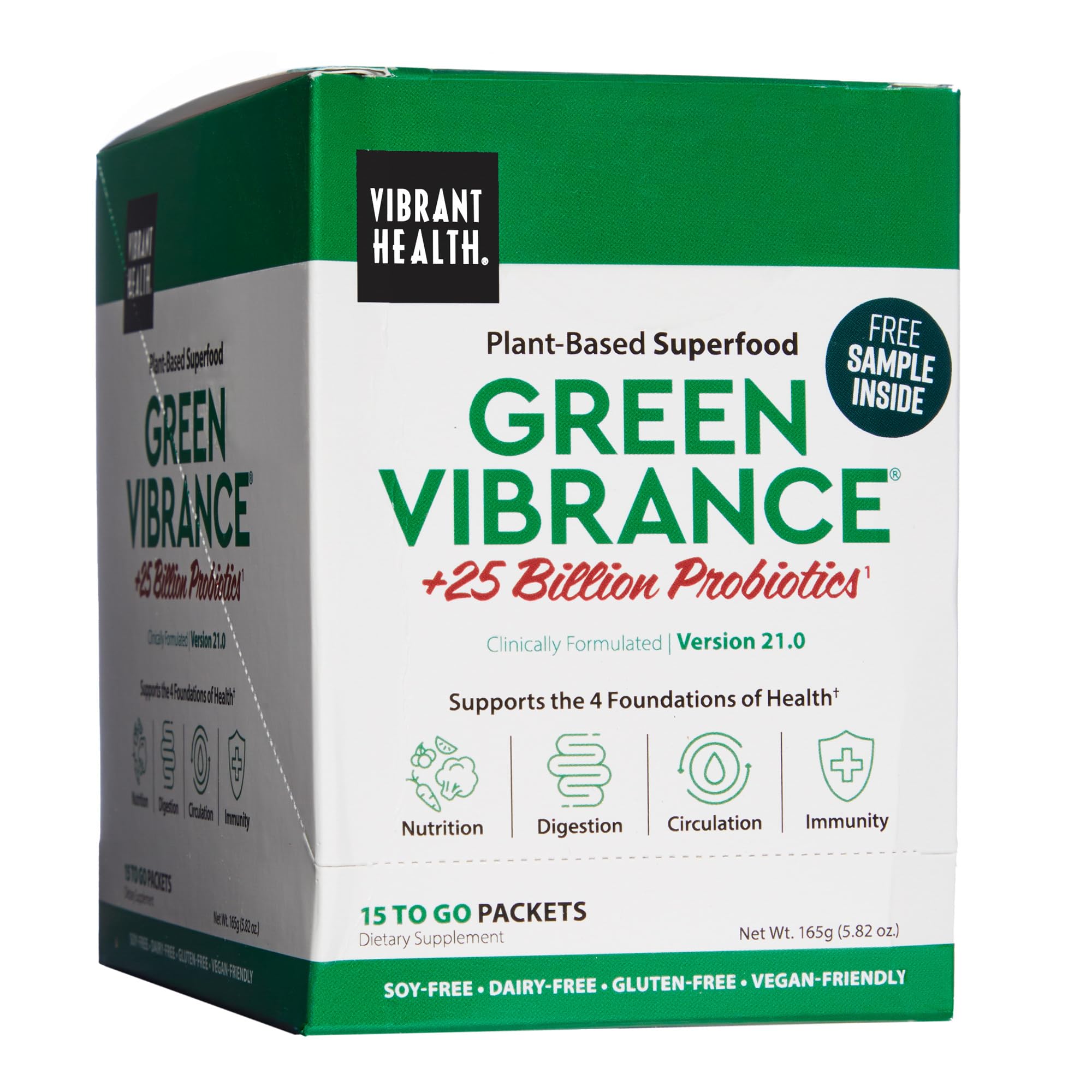 Vibrant Health Green Vibrance packets packaging for convenient daily nutrition on the go