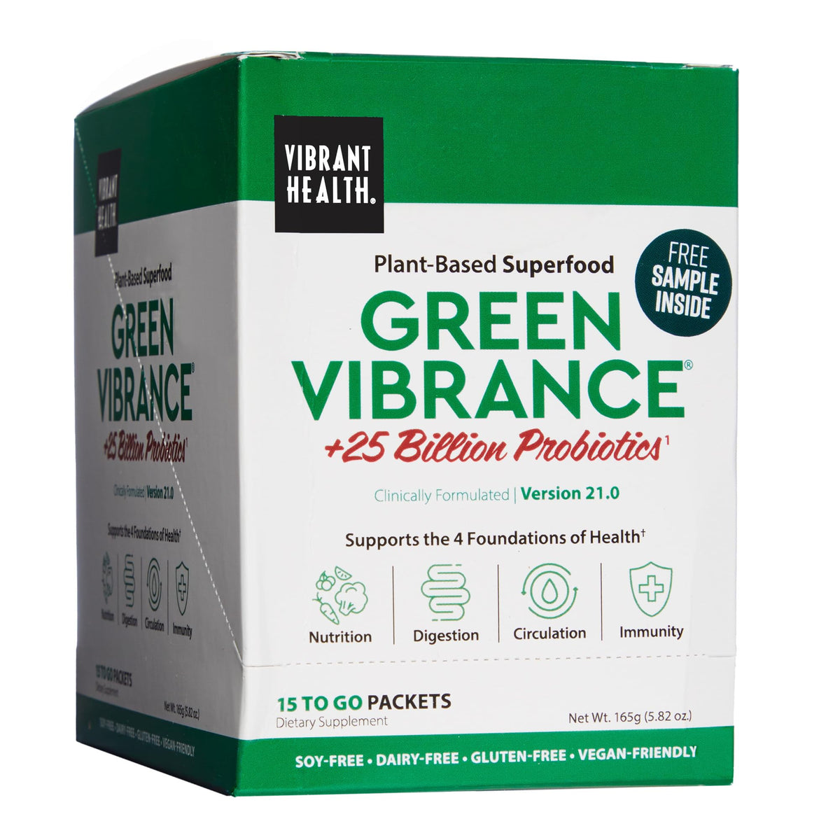 Vibrant Health Green Vibrance packets packaging for convenient daily nutrition on the go