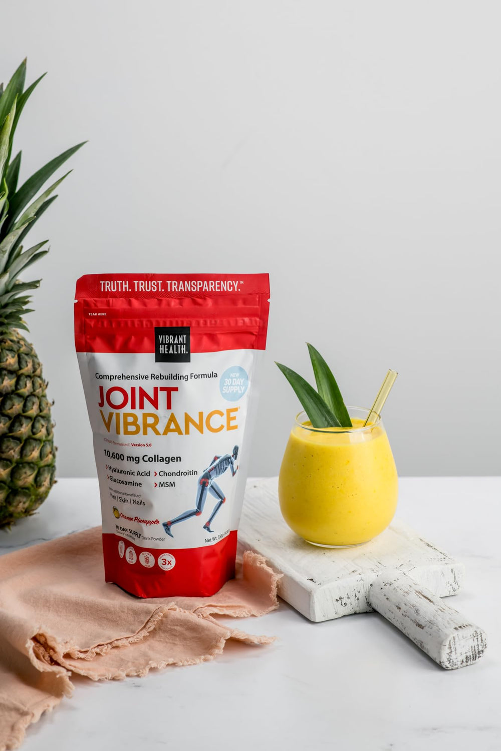 Vibrant Health Joint Vibrance ingredient list closeup emphasizes hydrolyzed collagen