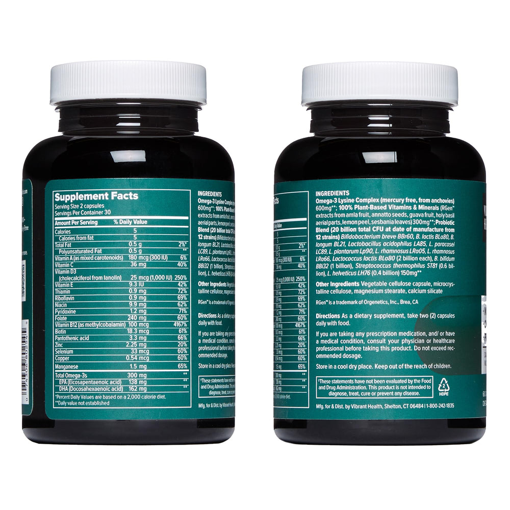 Vibrant Health Trilogy label detail showcasing transparency and potency.