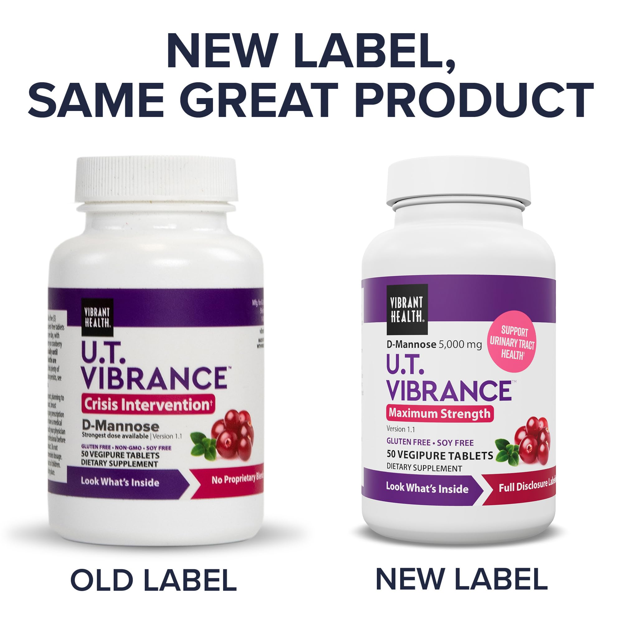 Vibrant Health UT Vibrance bottle closeup highlighting transparent sourcing.