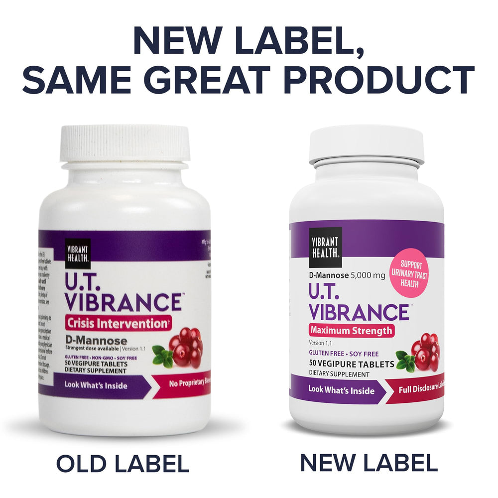 Vibrant Health UT Vibrance bottle closeup highlighting transparent sourcing.