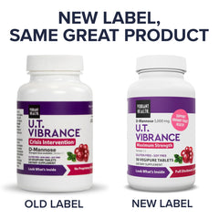 Vibrant Health UT Vibrance bottle closeup highlighting transparent sourcing.