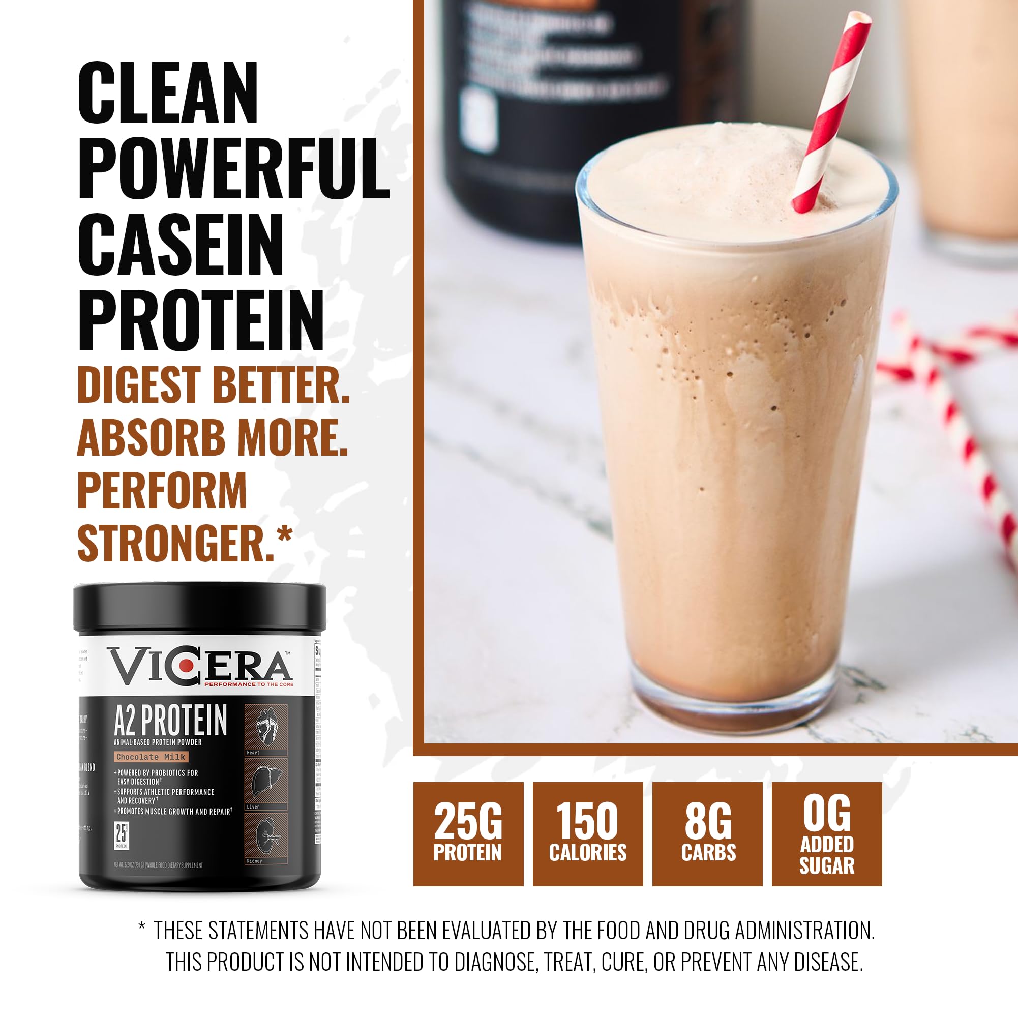 Vicera A2 Protein Powder shake in glass with chocolate color