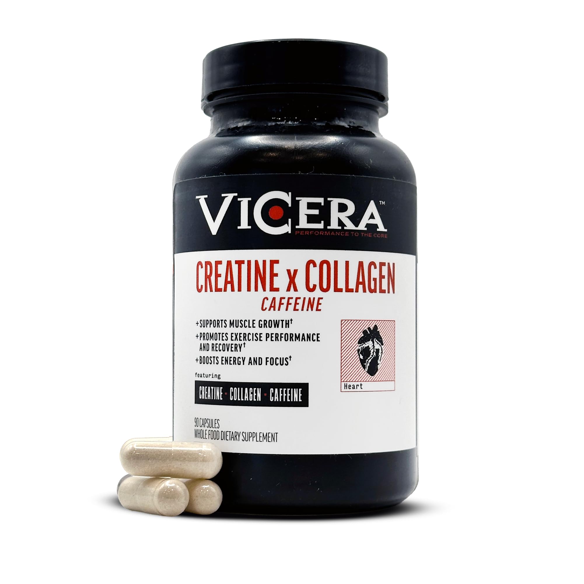 Vicera Creatine capsules bottle for on-the-go workout energy.