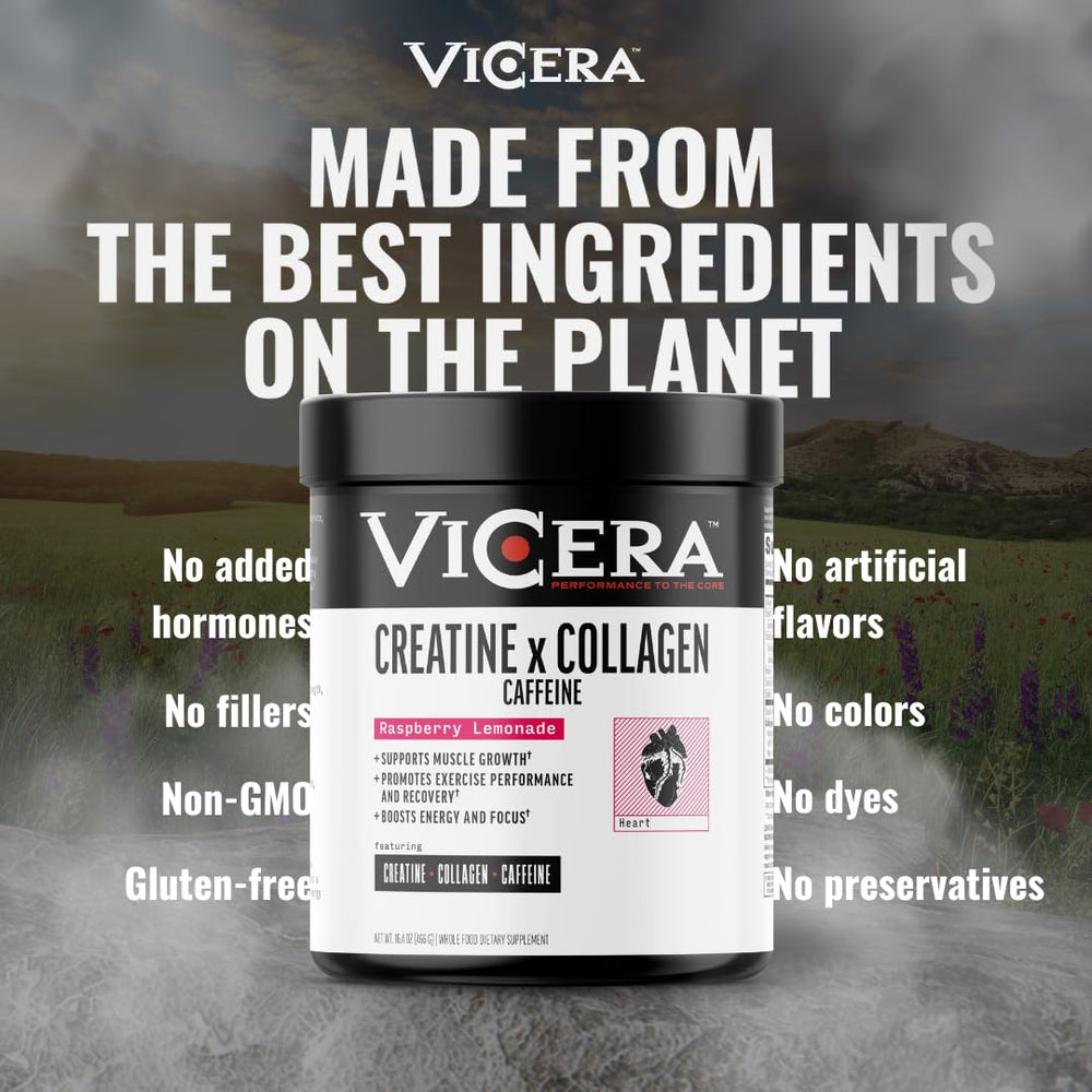 VICERA tub displayed with clean-label branding and flavor