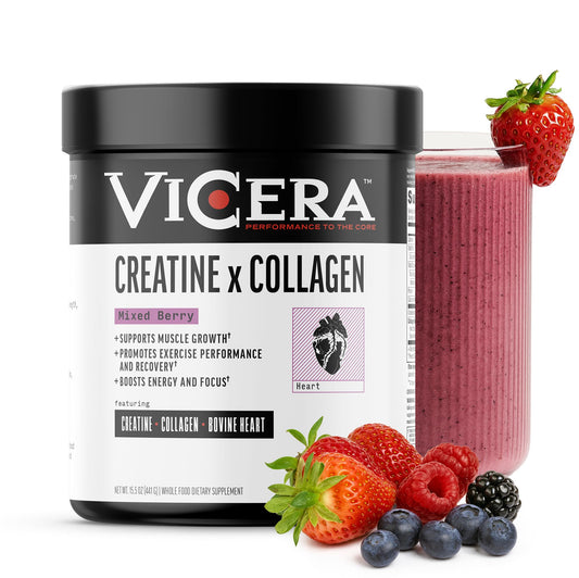 VICERA Creatine + Collagen berry powder tub for daily workouts