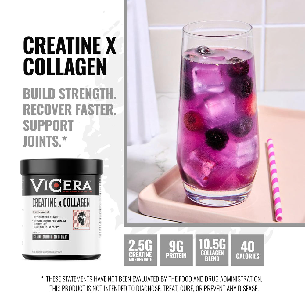 Probiotic Bacillus subtilis AB22 shown with VICERA Creatine and Collagen Powder.