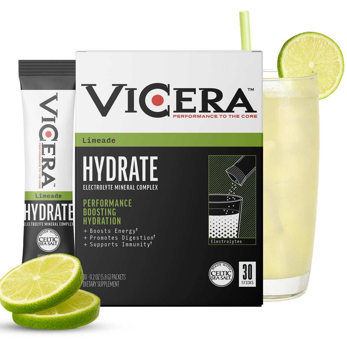 VICERA Electrolyte Powder Lime packets for quick hydration and mineral balance
