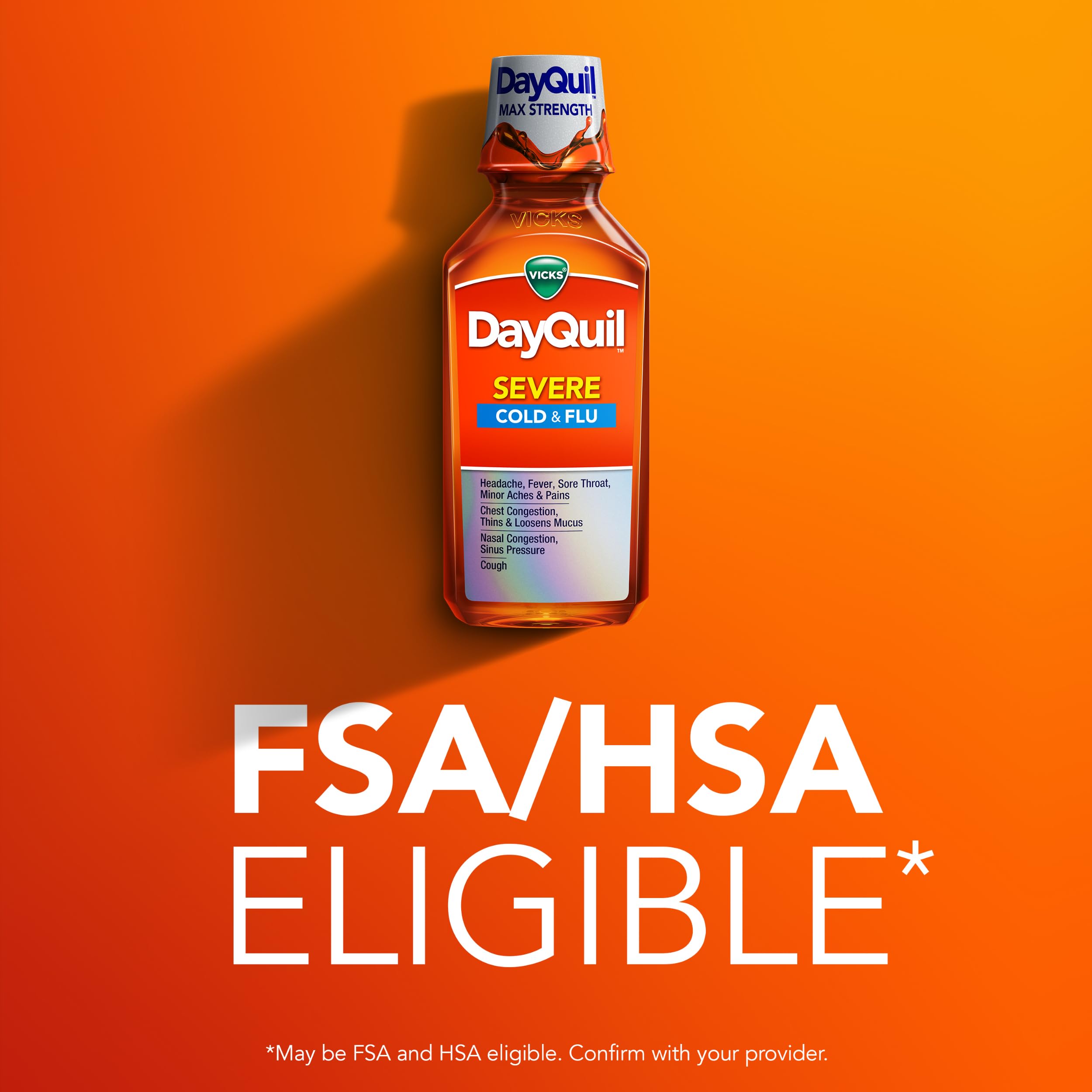 Pouring DayQuil Severe for quick, daytime symptom relief on the move.