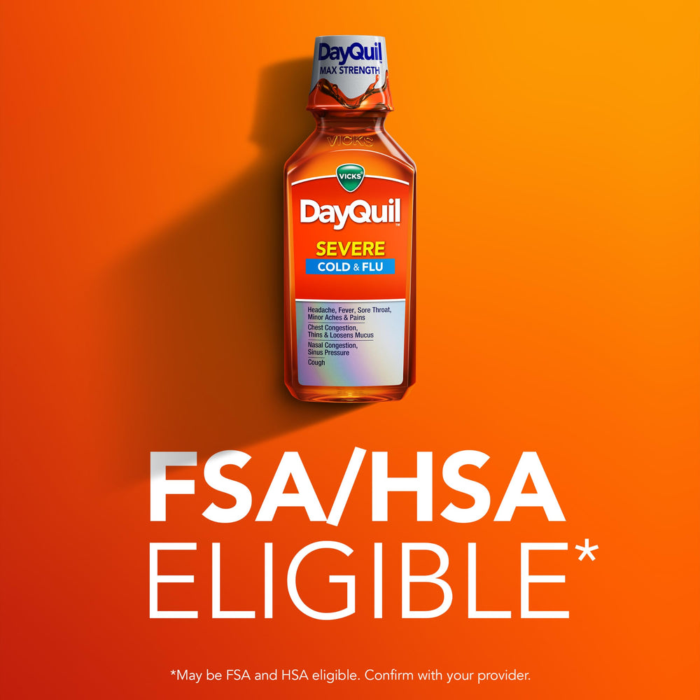 Pouring DayQuil Severe for quick, daytime symptom relief on the move.