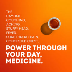 Close-up of Vicks DayQuil Severe label, highlighting multi-symptom relief options.