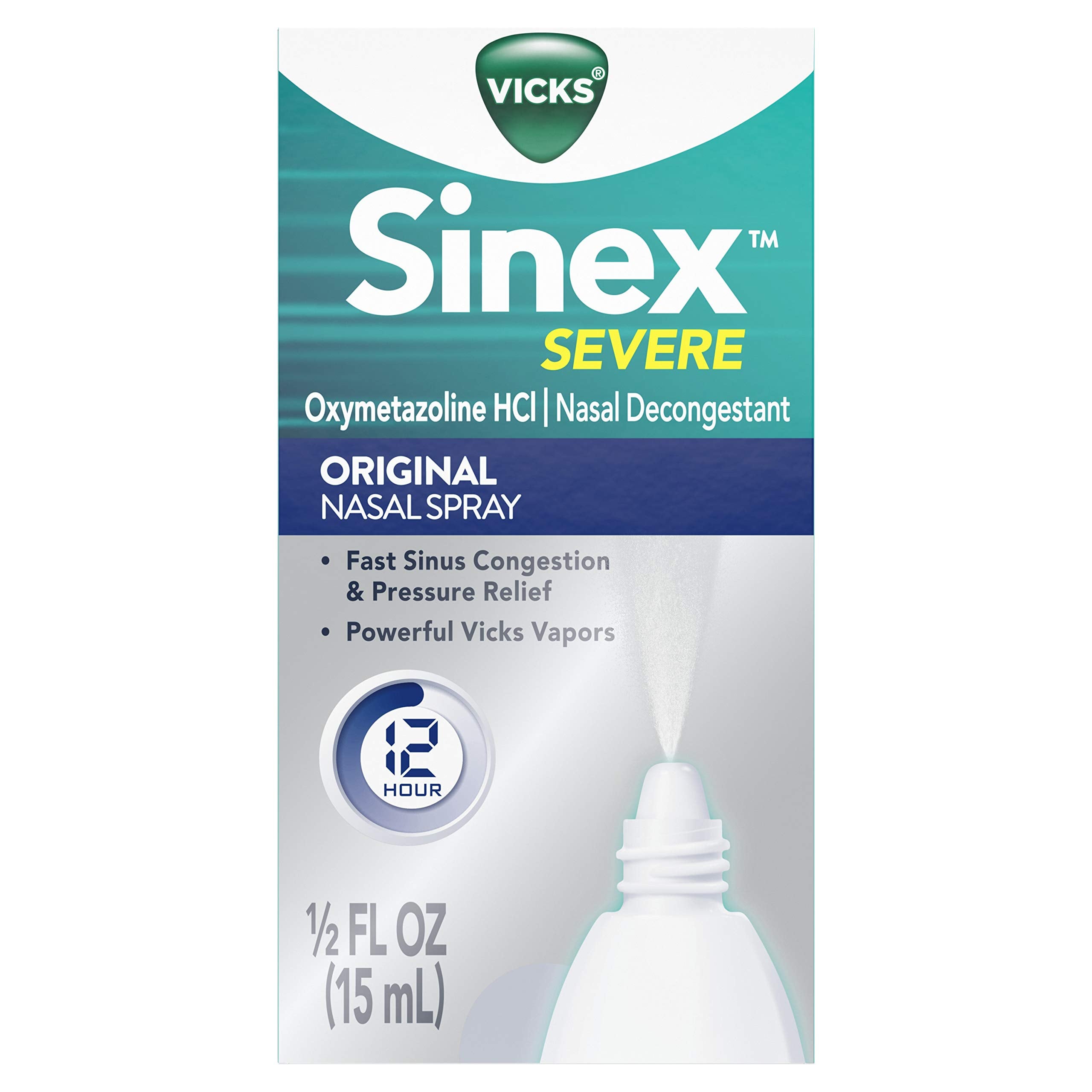 Vicks Sinex Severe Nasal Spray menthol bottle helps relieve nasal congestion