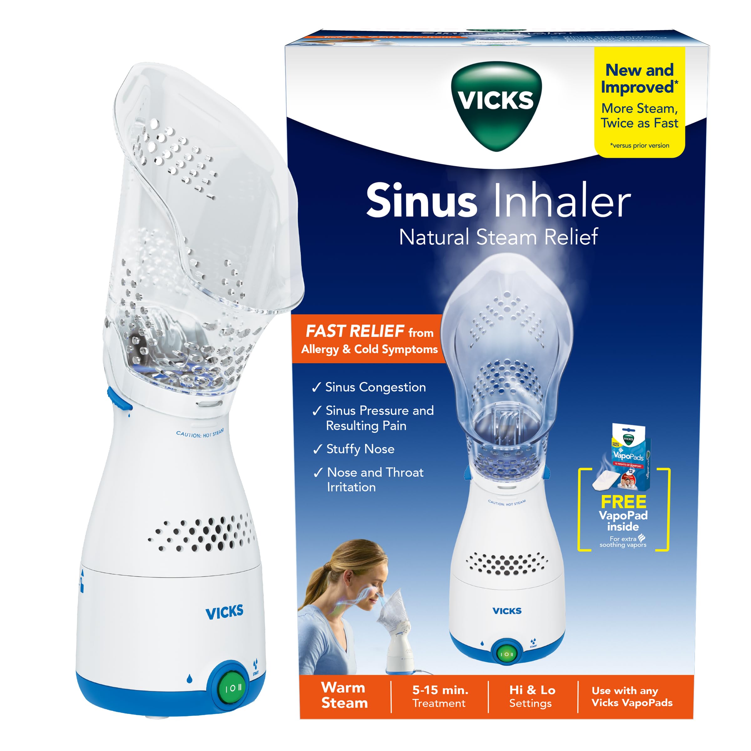 Vicks Sinus Inhaler front view showing adjustable steam control for targeted relief