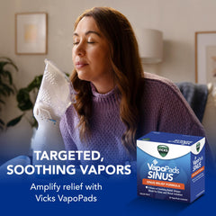 Close-up of a Vicks VapoPads Sinus Relief pad releasing soothing aroma.