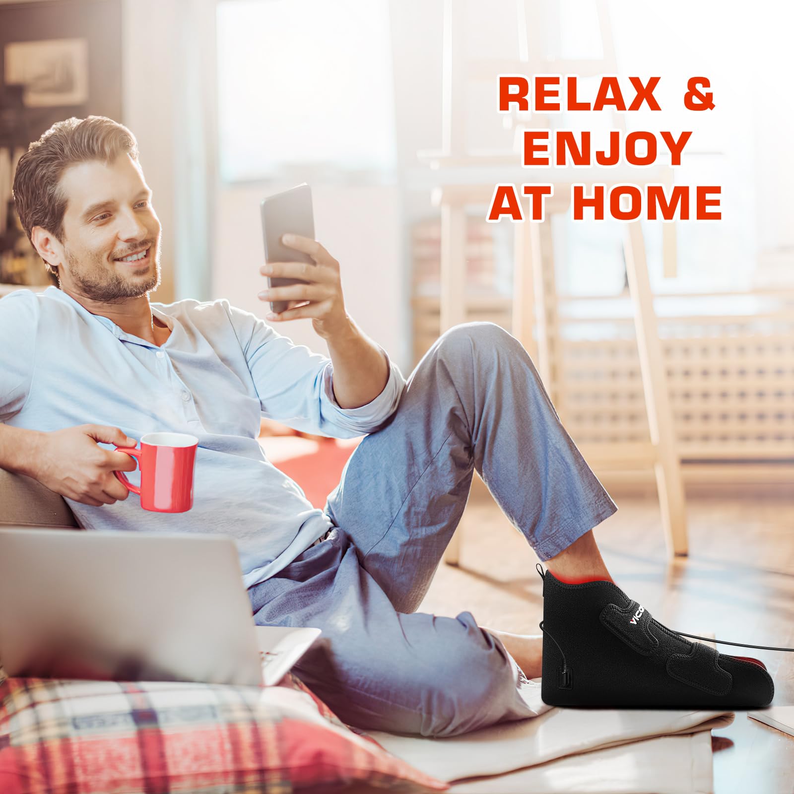 Viconor heating pad detail showcases quick warmth for feet.