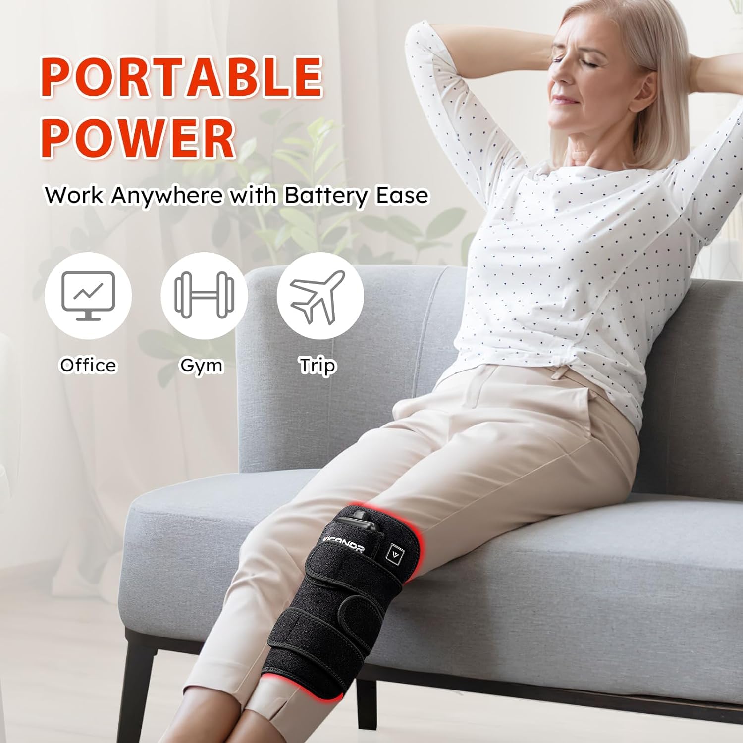 Viconor knee-elbow wrap with secure strap enables stable placement.