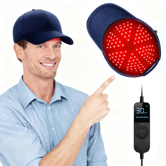 Viconor Laser Cap on head for discreet daily use and potential hair growth support.