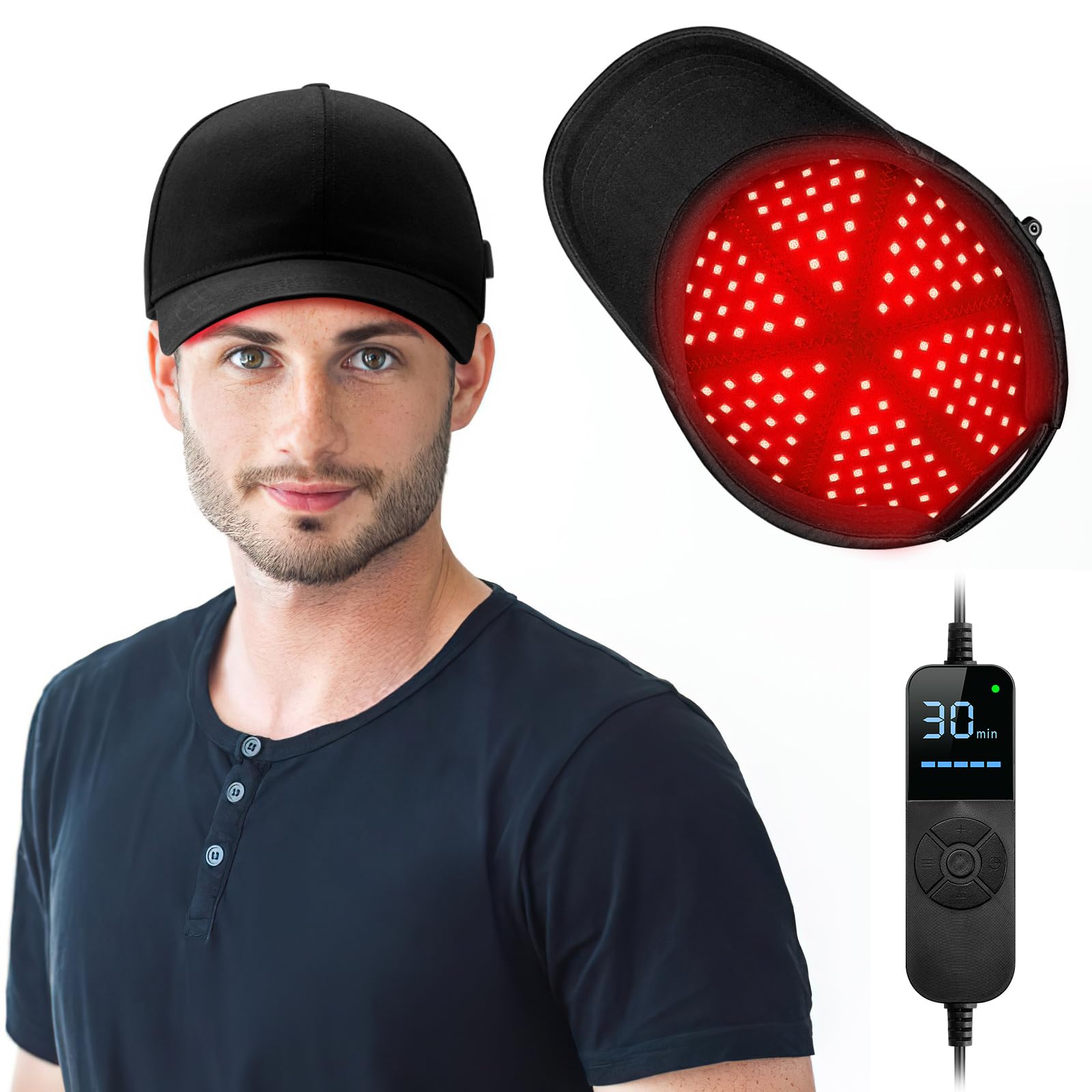 Viconor LED hair growth cap front view for hands-free scalp stimulation