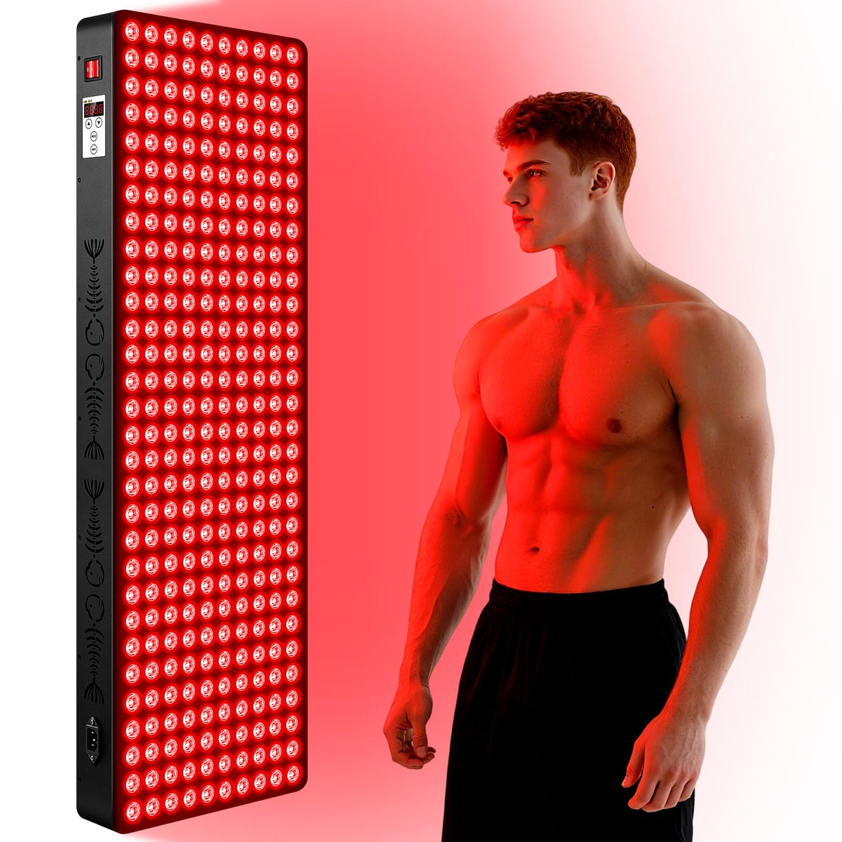Viconor red light panel closeup showing dual-chip LEDs for deep tissue support.