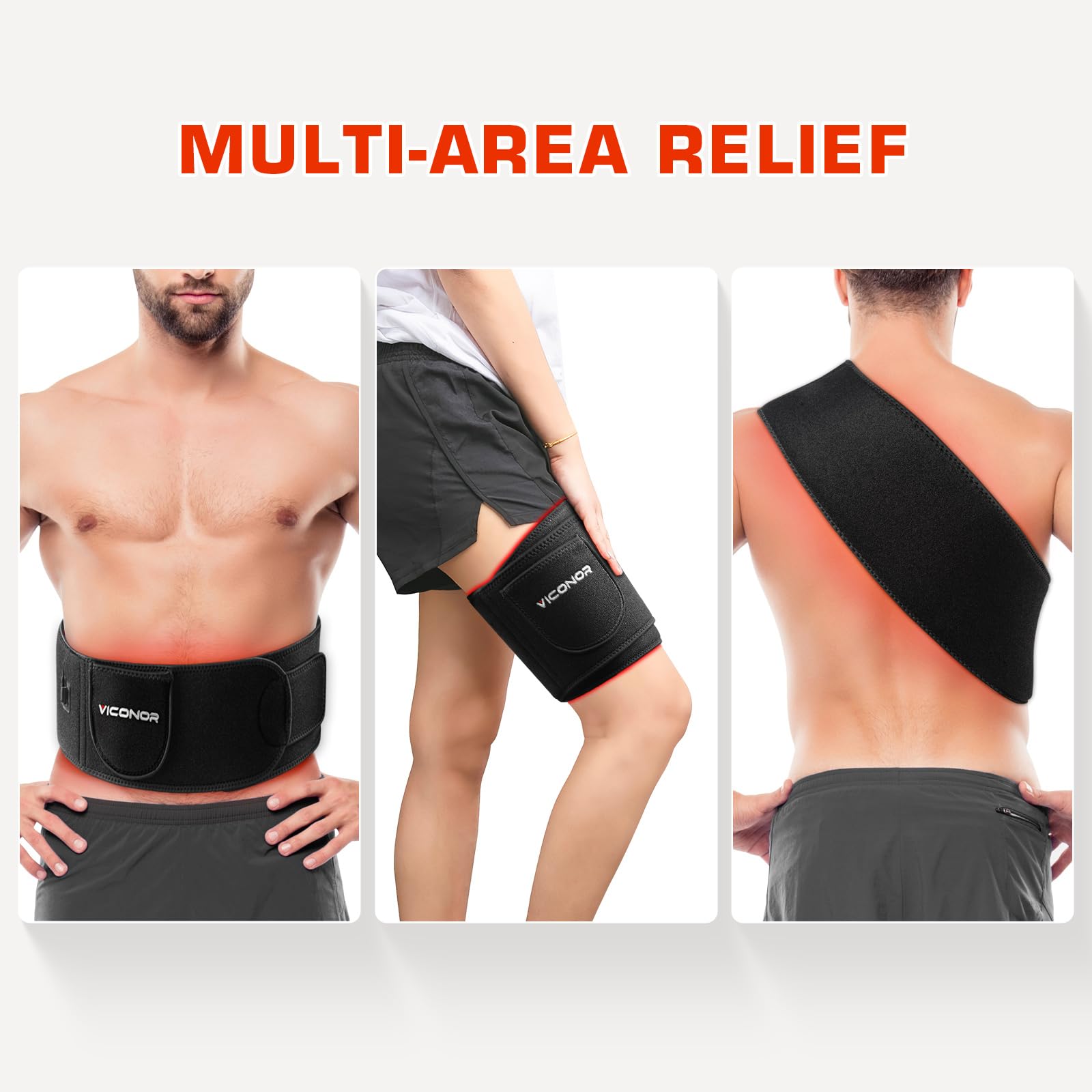 Viconor Red Light Therapy Belt close-up LED panel shows red and infrared lights