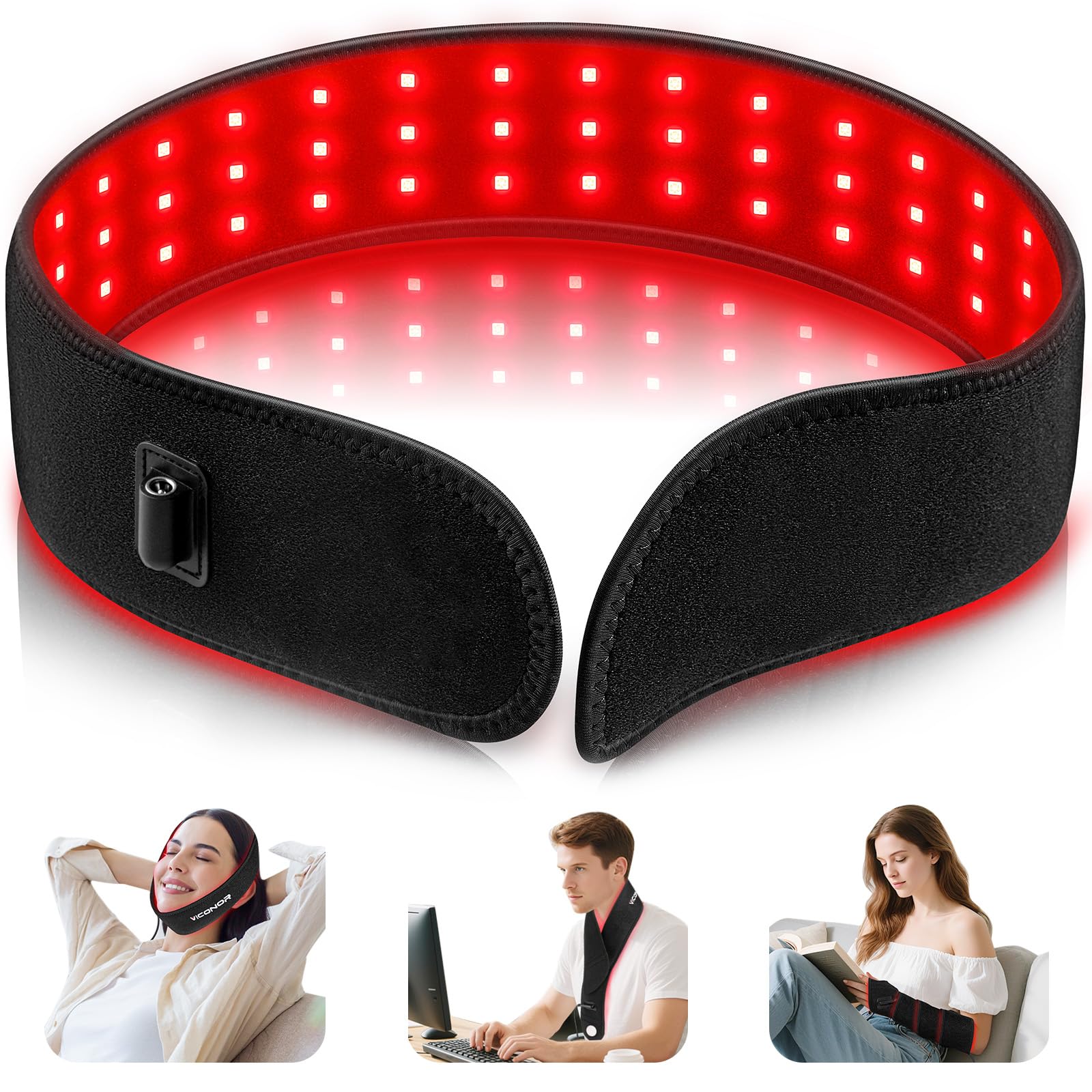 Viconor red light therapy belt front view showing compact wearable design for targeted relief.