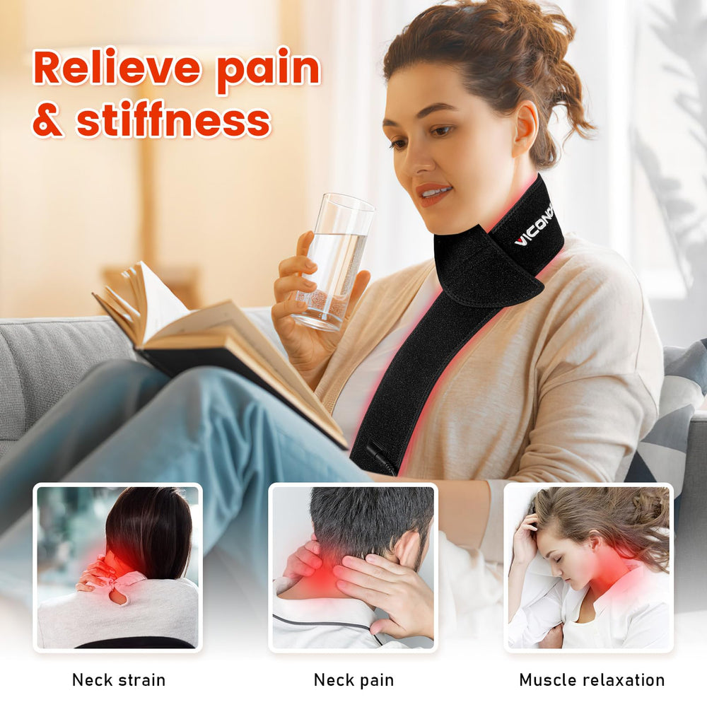 Viconor red light therapy belt wrapped around the neck for hands-free comfort.