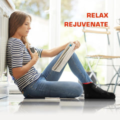 Viconor red light therapy foot device in use on feet for calm, comfortable sessions.