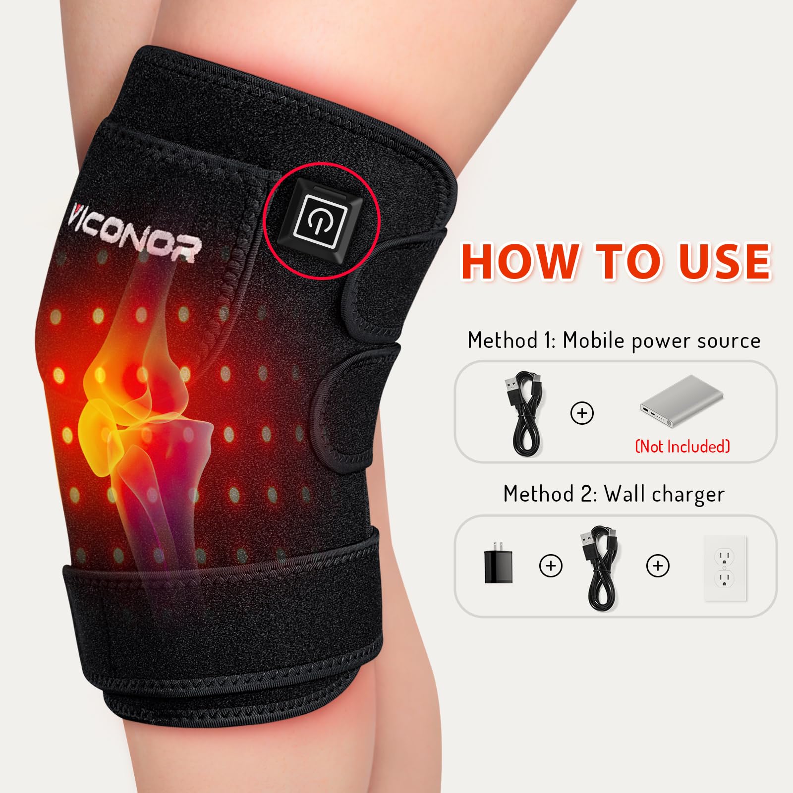 User-friendly controls on the Viconor knee pad displaying three modes
