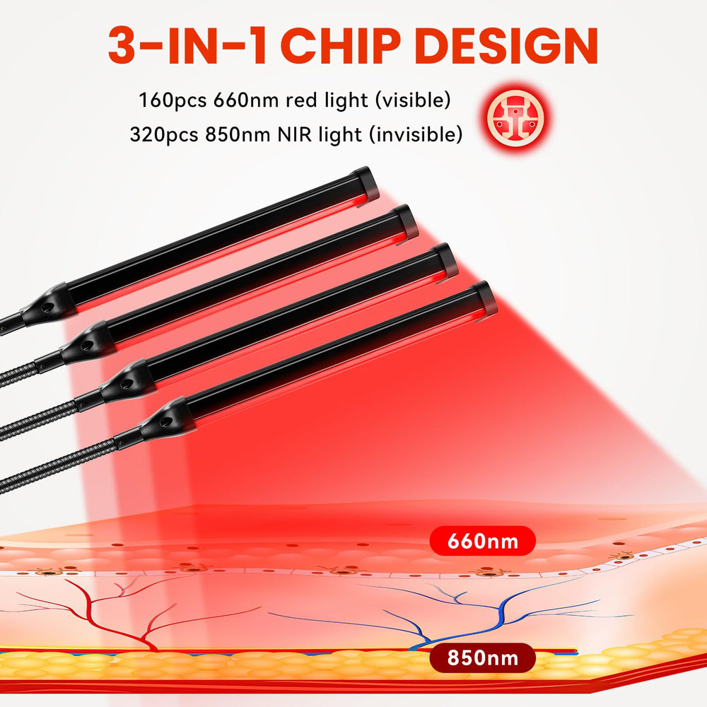 Viconor red light therapy lamp angled heads ready for targeted area therapy.