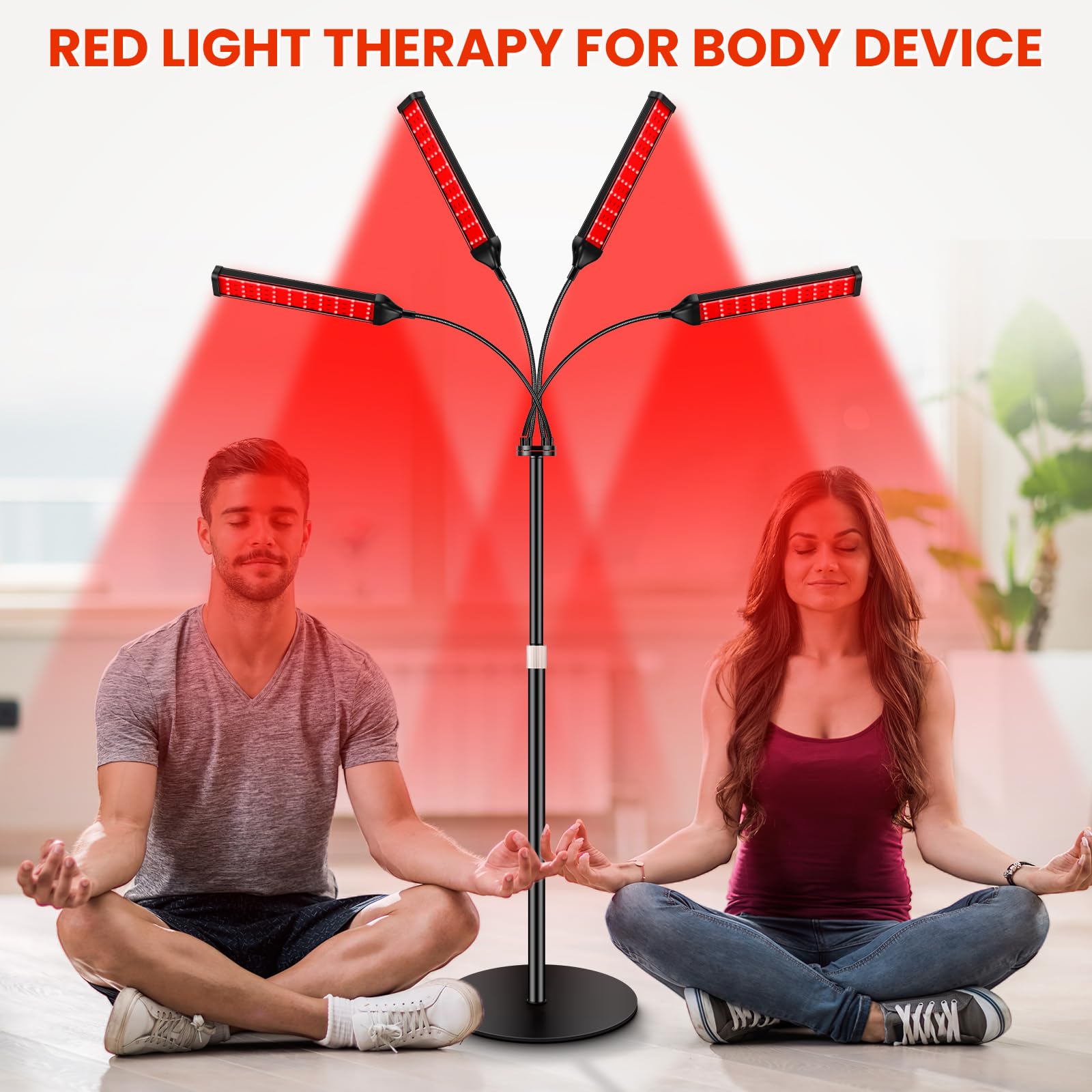 Viconor red light therapy lamp in a family room for easy home use.