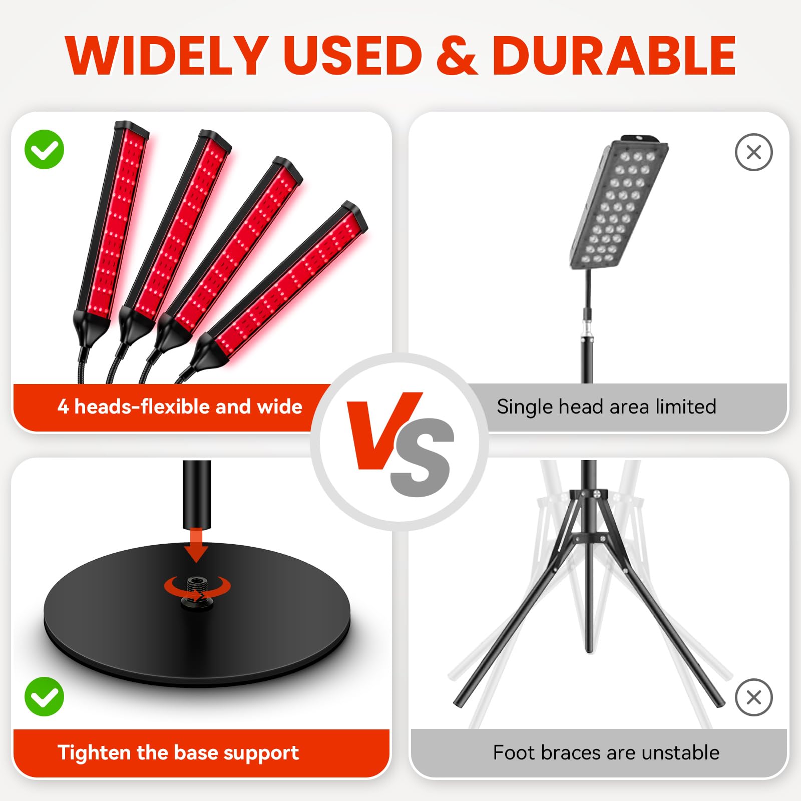 Viconor red light therapy lamp emitting wide light coverage across surfaces.